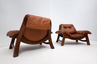 Mid Century Modern Living Room Set in Cognac Leather