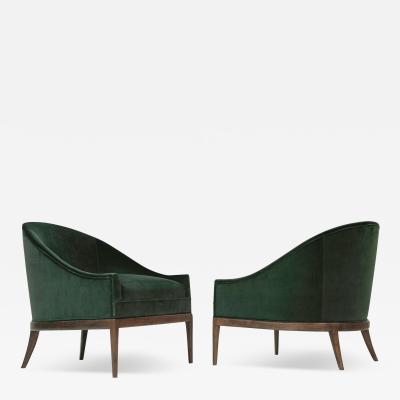 Mid Century Modern Lounge Chairs in Emerald Velvet C 1950s