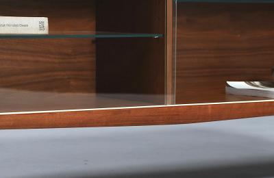 Mid Century Modern Low Walnut Glass Bookcase Credenza