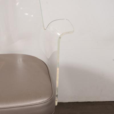 Mid Century Modern Lucite Metallic Leather and Chrome X Form Side Chair