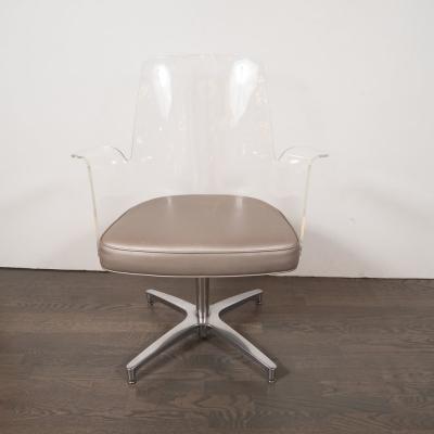 Mid Century Modern Lucite Metallic Leather and Chrome X Form Side Chair