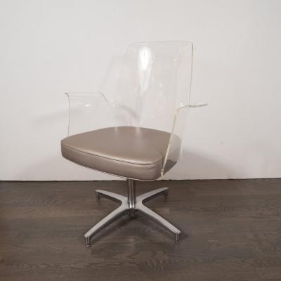 Mid Century Modern Lucite Metallic Leather and Chrome X Form Side Chair