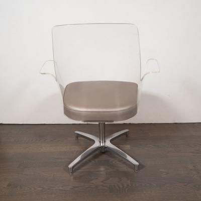 Mid Century Modern Lucite Metallic Leather and Chrome X Form Side Chair