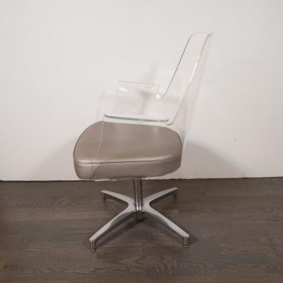 Mid Century Modern Lucite Metallic Leather and Chrome X Form Side Chair