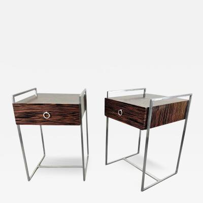 Mid Century Modern Macassar Zebra Design Iron Nightstand or End Table a Pair