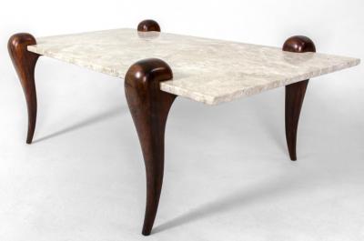 Mid Century Modern Marble Top Rosewood Center Table Brazil 1950s