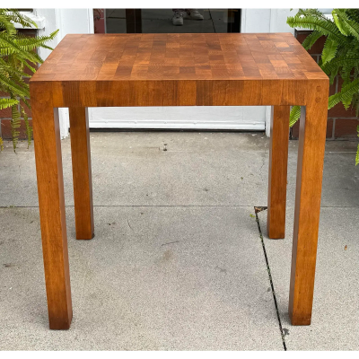 Mid Century Modern Marquetry Inlaid Butcher Block Table