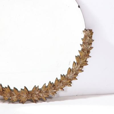 Mid Century Modern Mirror with Bronze Crest Detailing