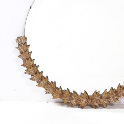 Mid Century Modern Mirror with Bronze Crest Detailing
