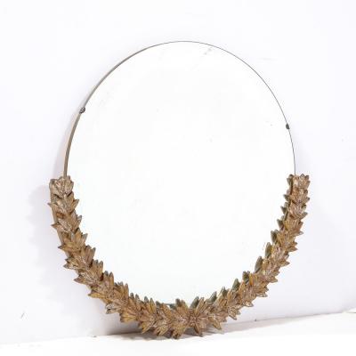 Mid Century Modern Mirror with Bronze Crest Detailing