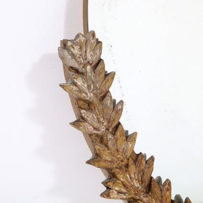 Mid Century Modern Mirror with Bronze Crest Detailing