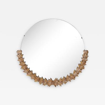 Mid Century Modern Mirror with Bronze Crest Detailing