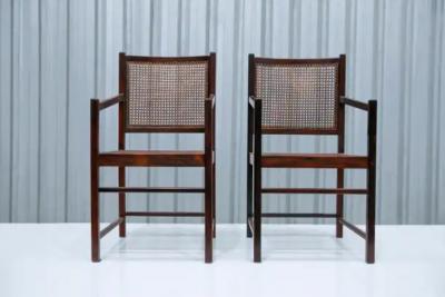 Mid Century Modern Modern Armchair Pair in Hardwood Cane Brazil 1960s
