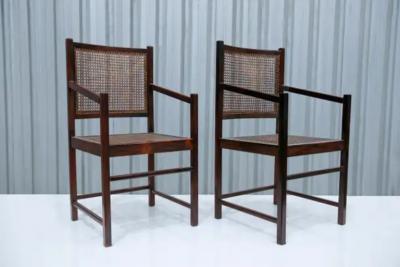 Mid Century Modern Modern Armchair Pair in Hardwood Cane Brazil 1960s
