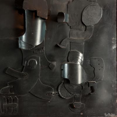 Mid Century Modern Monumental Metal Sculptural Wall Panel by Egon Fischer