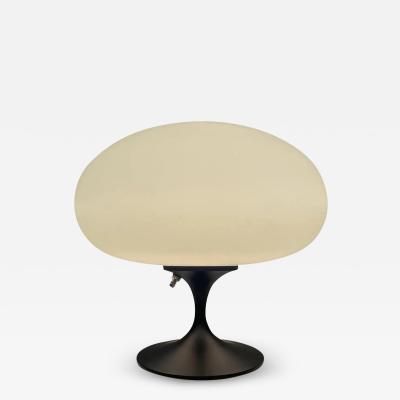 Mid Century Modern Mushroom Table Lamp by Design Line in Black with White Glass