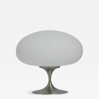 Mid Century Modern Mushroom Table Lamp by Design Line in Nickel White Glass