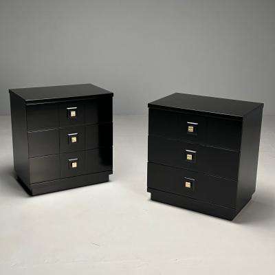 Mid Century Modern Nightstands Chests Black Lacquer Brass USA 1970s