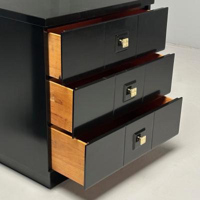 Mid Century Modern Nightstands Chests Black Lacquer Brass USA 1970s