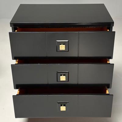 Mid Century Modern Nightstands Chests Black Lacquer Brass USA 1970s