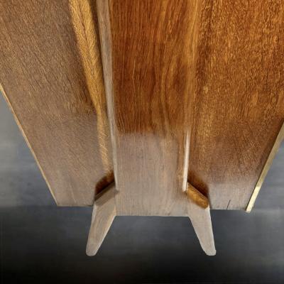 Mid Century Modern Oak Wood Brass Mirror Murano Art Glass Dry Bar Cabinet