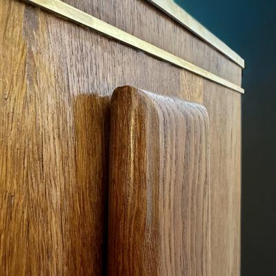 Mid Century Modern Oak Wood Brass Mirror Murano Art Glass Dry Bar Cabinet