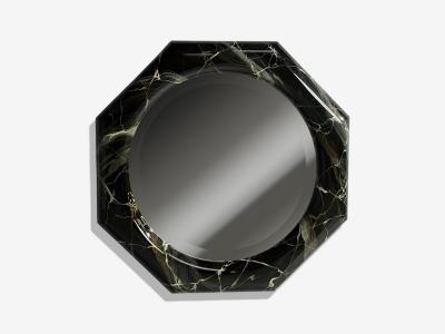 Mid Century Modern Octagonal Wall Mirror Faux Marble Finish USA 1980s