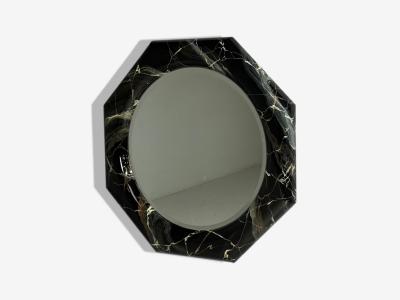 Mid Century Modern Octagonal Wall Mirror Faux Marble Finish USA 1980s