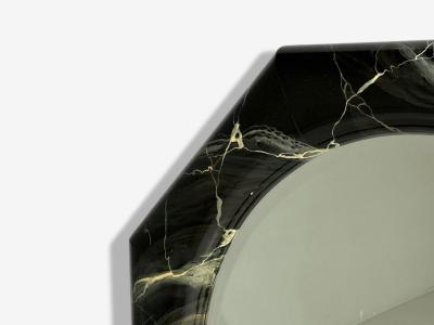 Mid Century Modern Octagonal Wall Mirror Faux Marble Finish USA 1980s