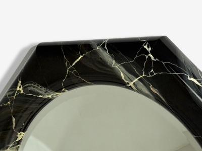 Mid Century Modern Octagonal Wall Mirror Faux Marble Finish USA 1980s