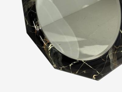 Mid Century Modern Octagonal Wall Mirror Faux Marble Finish USA 1980s