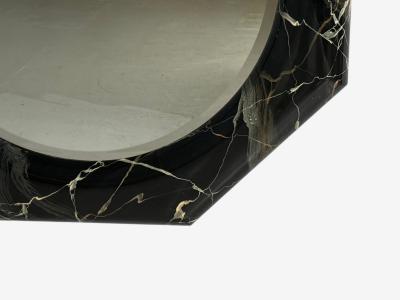Mid Century Modern Octagonal Wall Mirror Faux Marble Finish USA 1980s