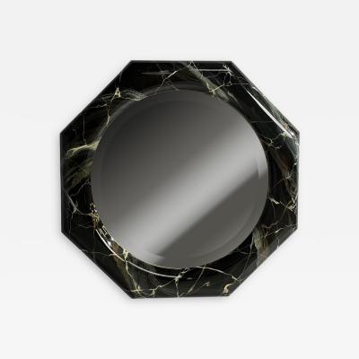 Mid Century Modern Octagonal Wall Mirror Faux Marble Finish USA 1980s