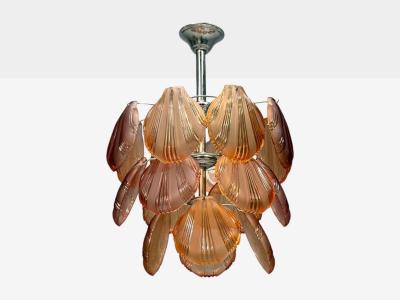 Mid Century Modern Orange Shell Motif Murano Glass Pendant Light 1960s