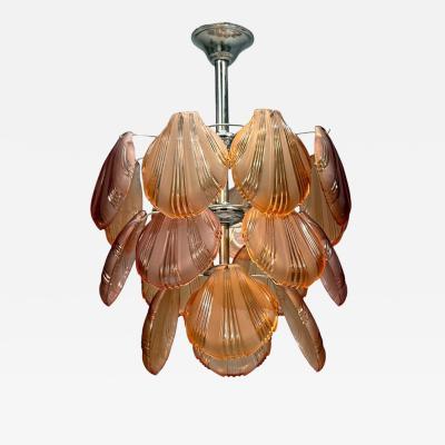 Mid Century Modern Orange Shell Motif Murano Glass Pendant Light 1960s