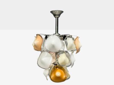 Mid Century Modern Orange and White Murano Glass Chrome Pendant Light 1960s