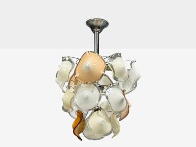 Mid Century Modern Orange and White Murano Glass Chrome Pendant Light 1960s