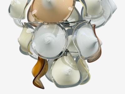 Mid Century Modern Orange and White Murano Glass Chrome Pendant Light 1960s