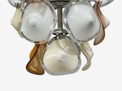 Mid Century Modern Orange and White Murano Glass Chrome Pendant Light 1960s