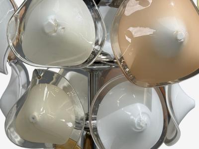 Mid Century Modern Orange and White Murano Glass Chrome Pendant Light 1960s