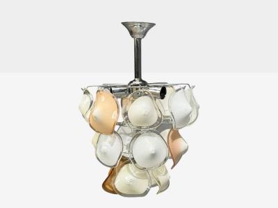 Mid Century Modern Orange and White Murano Glass Chrome Pendant Light 1960s