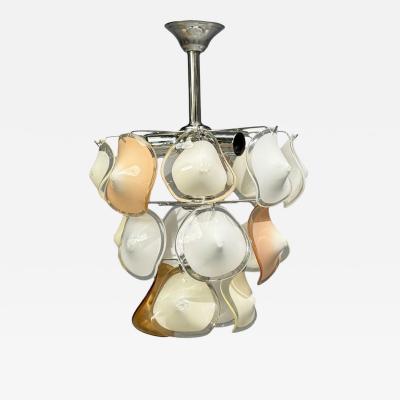 Mid Century Modern Orange and White Murano Glass Chrome Pendant Light 1960s