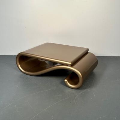 Mid Century Modern Organic Coffee Cocktail Table Gold Metallic Fiberglass 1980s