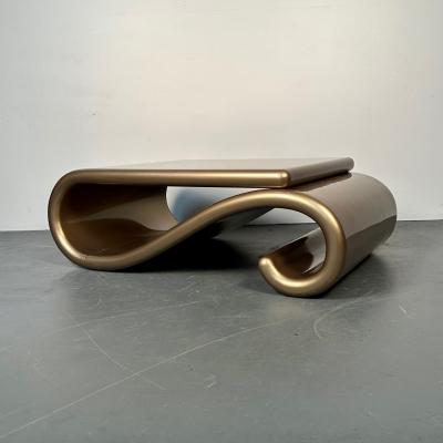 Mid Century Modern Organic Coffee Cocktail Table Gold Metallic Fiberglass 1980s