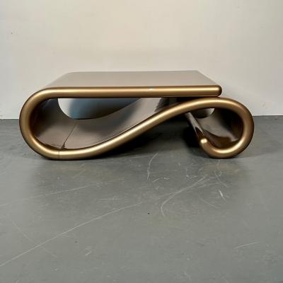 Mid Century Modern Organic Coffee Cocktail Table Gold Metallic Fiberglass 1980s