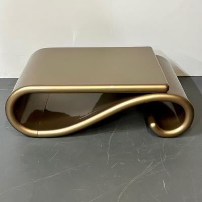 Mid Century Modern Organic Coffee Cocktail Table Gold Metallic Fiberglass 1980s