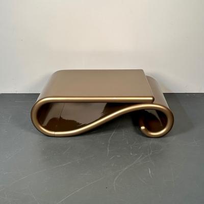 Mid Century Modern Organic Coffee Cocktail Table Gold Metallic Fiberglass 1980s