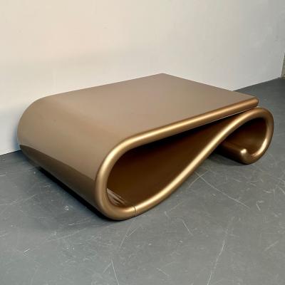 Mid Century Modern Organic Coffee Cocktail Table Gold Metallic Fiberglass 1980s