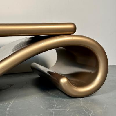 Mid Century Modern Organic Coffee Cocktail Table Gold Metallic Fiberglass 1980s