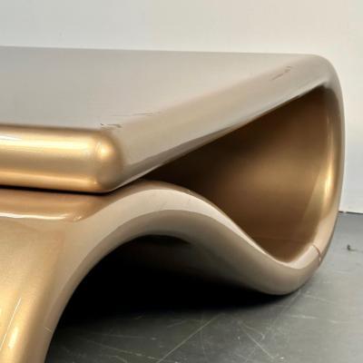 Mid Century Modern Organic Coffee Cocktail Table Gold Metallic Fiberglass 1980s